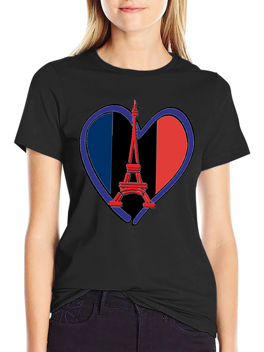 Eiffel Tower France Flag Heart T-Shirt