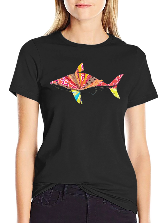 Colorful Shark Graphic Tee - Unisex Black T-Shirt
