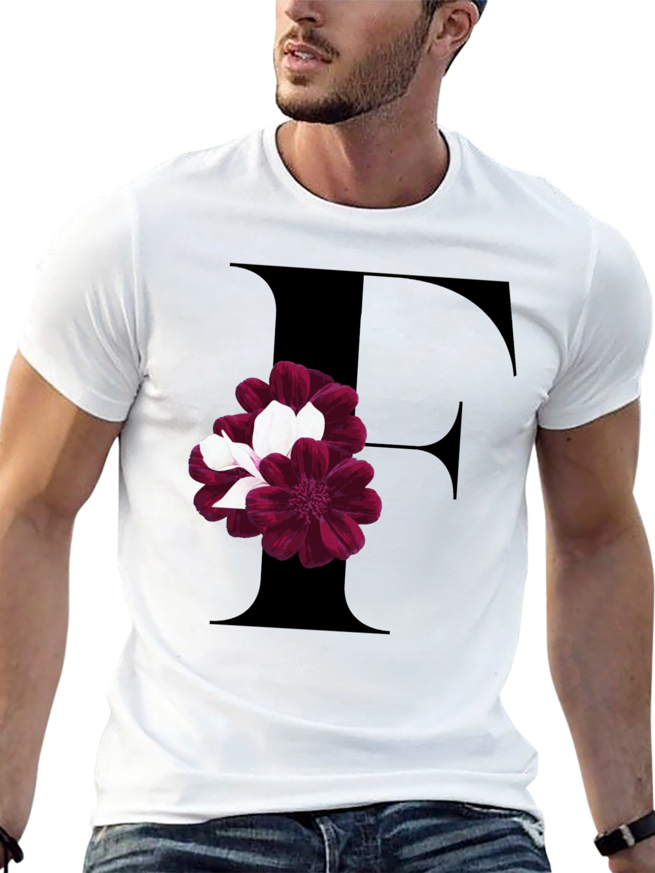 Floral Letter F Black T-Shirt