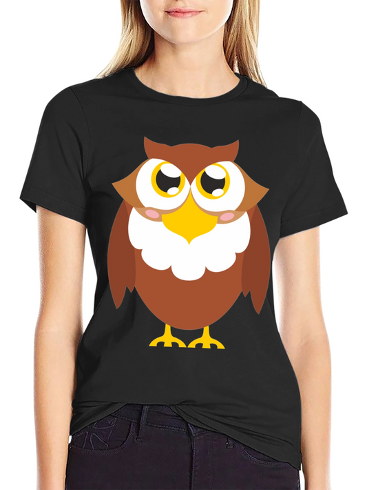 Owl Graphic Tee - Black Cotton Blend Casual Shirt
