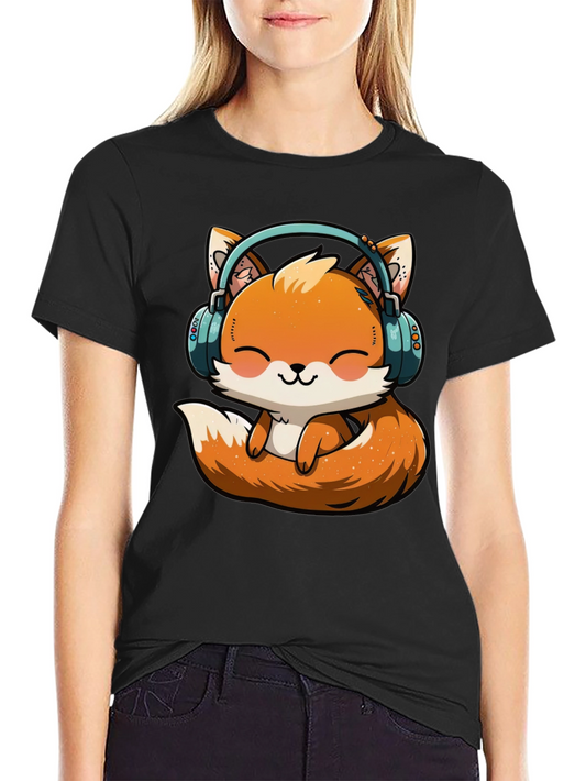 Cute Fox with Headphones Graphic T-Shirt