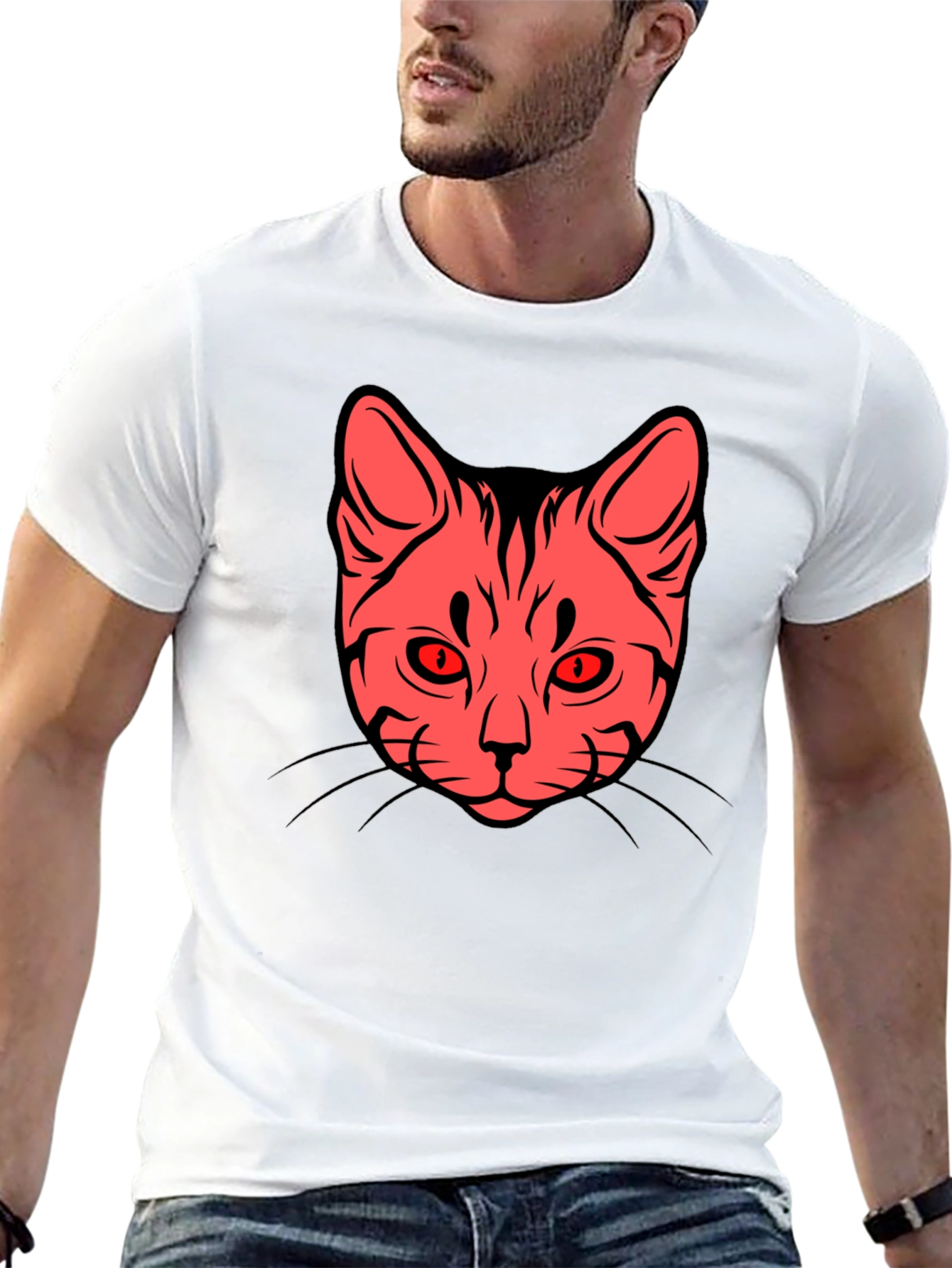 Cat Face Graphic Tee - Stylish Black T-Shirt