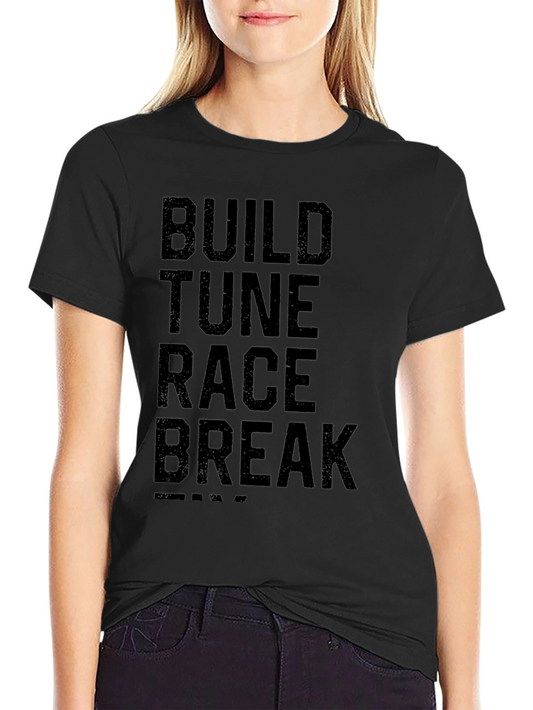 Build Tune Race Break Graphic Tee - Black Cotton T-Shirt