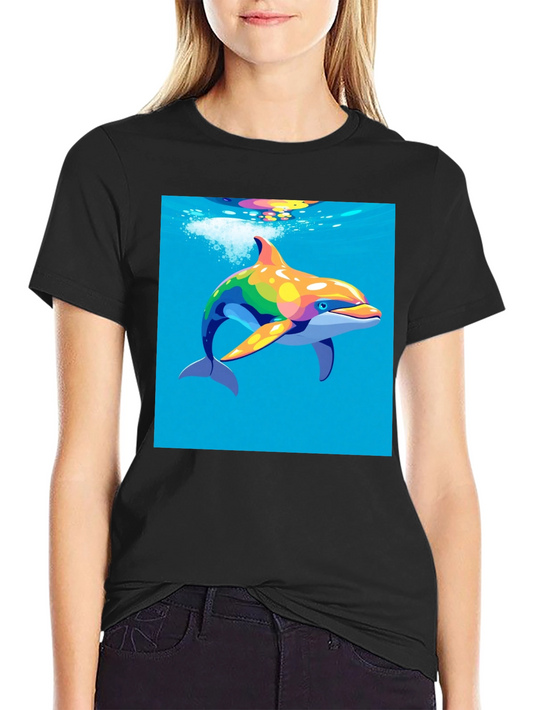 Rainbow Dolphin T-Shirt - Mens Black Tee