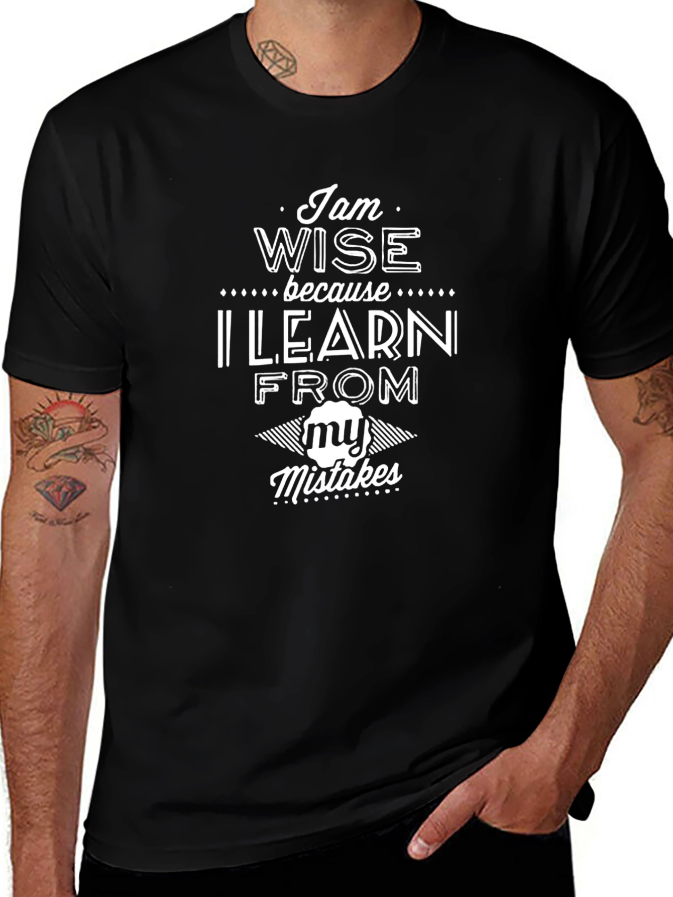 Wise Learn From Mistakes Black Graphic Tee