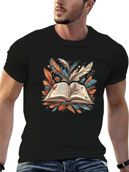 Artistic Book Feather Black T-Shirt