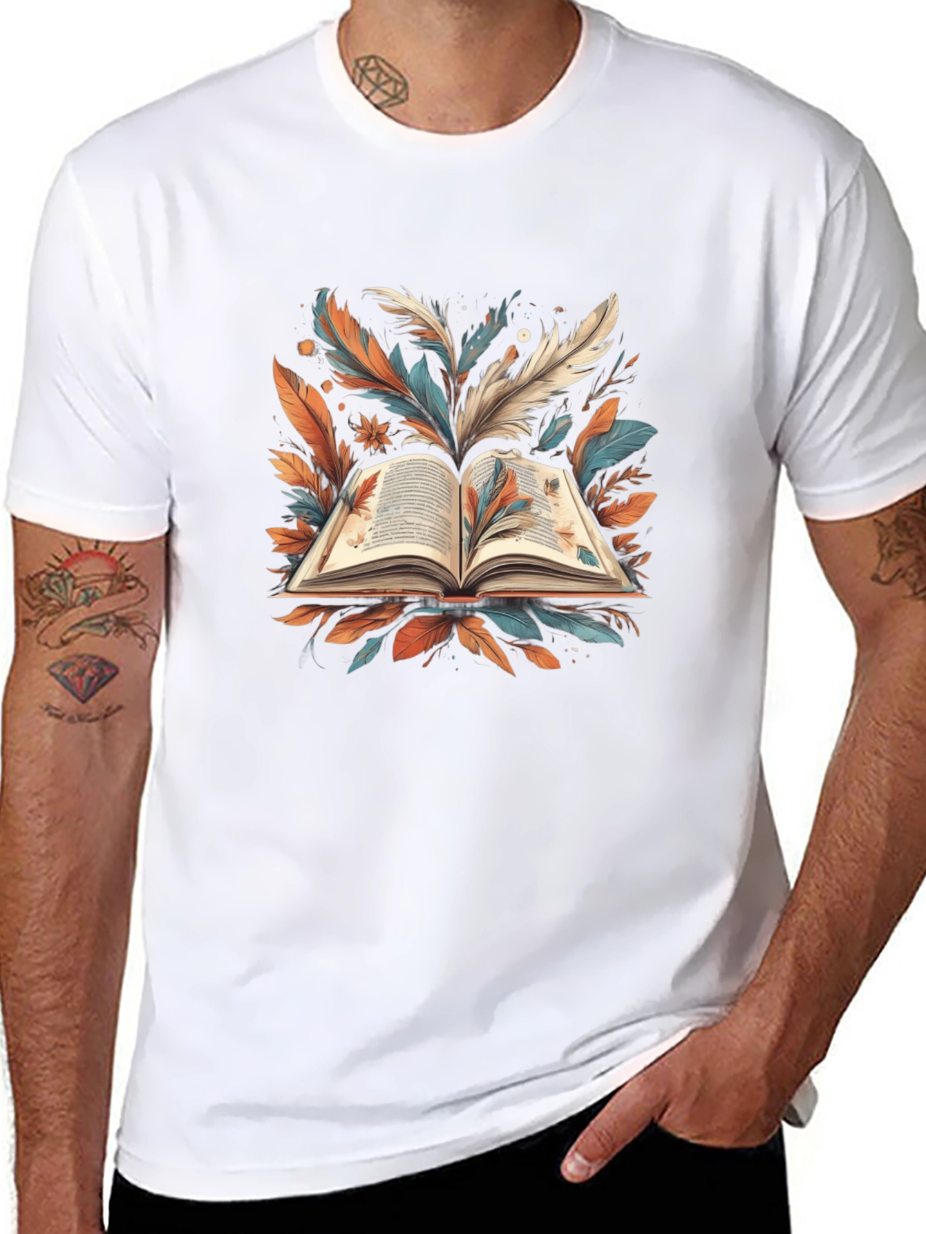 Artistic Book Feather Black T-Shirt