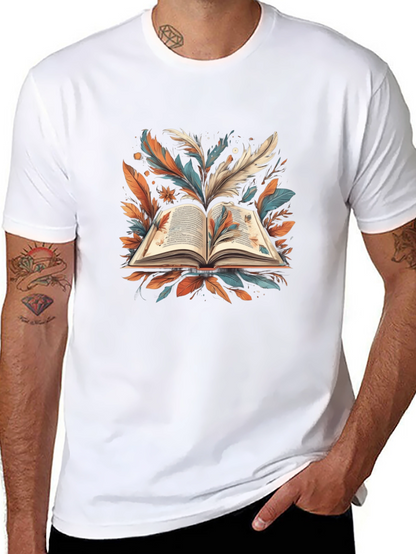 Artistic Book Feather Black T-Shirt