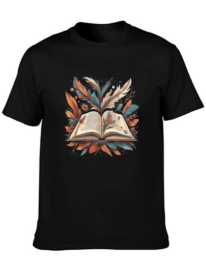 Artistic Book Feather Black T-Shirt