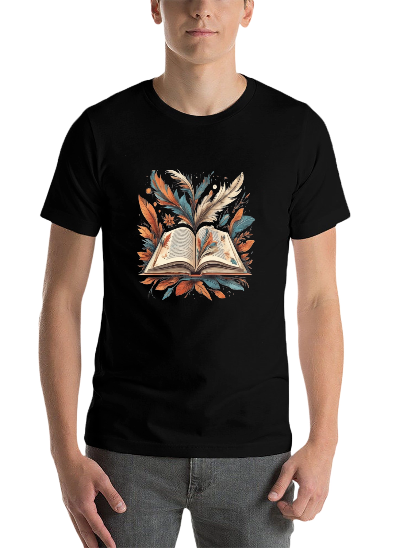 Artistic Book Feather Black T-Shirt