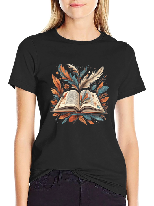 Artistic Book Feather Black T-Shirt
