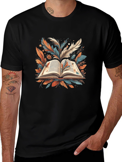 Artistic Book Feather Black T-Shirt