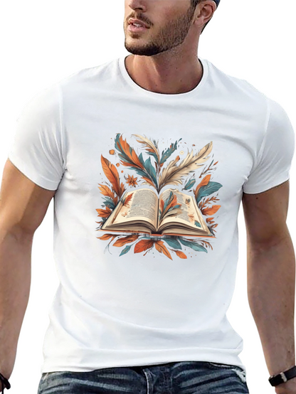 Artistic Book Feather Black T-Shirt