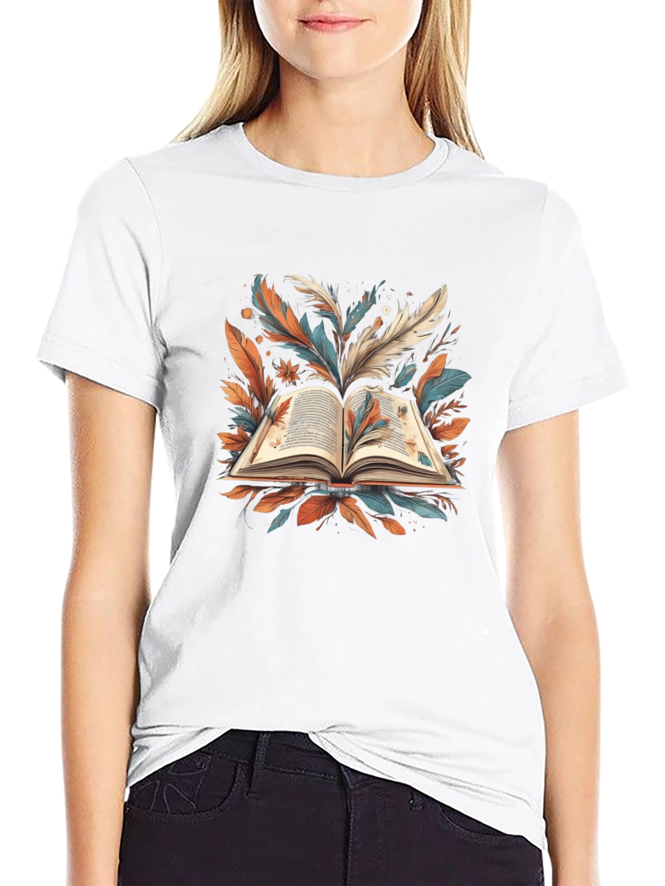 Artistic Book Feather Black T-Shirt