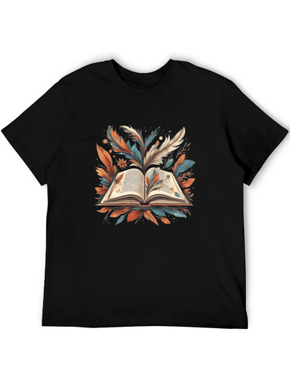 Artistic Book Feather Black T-Shirt