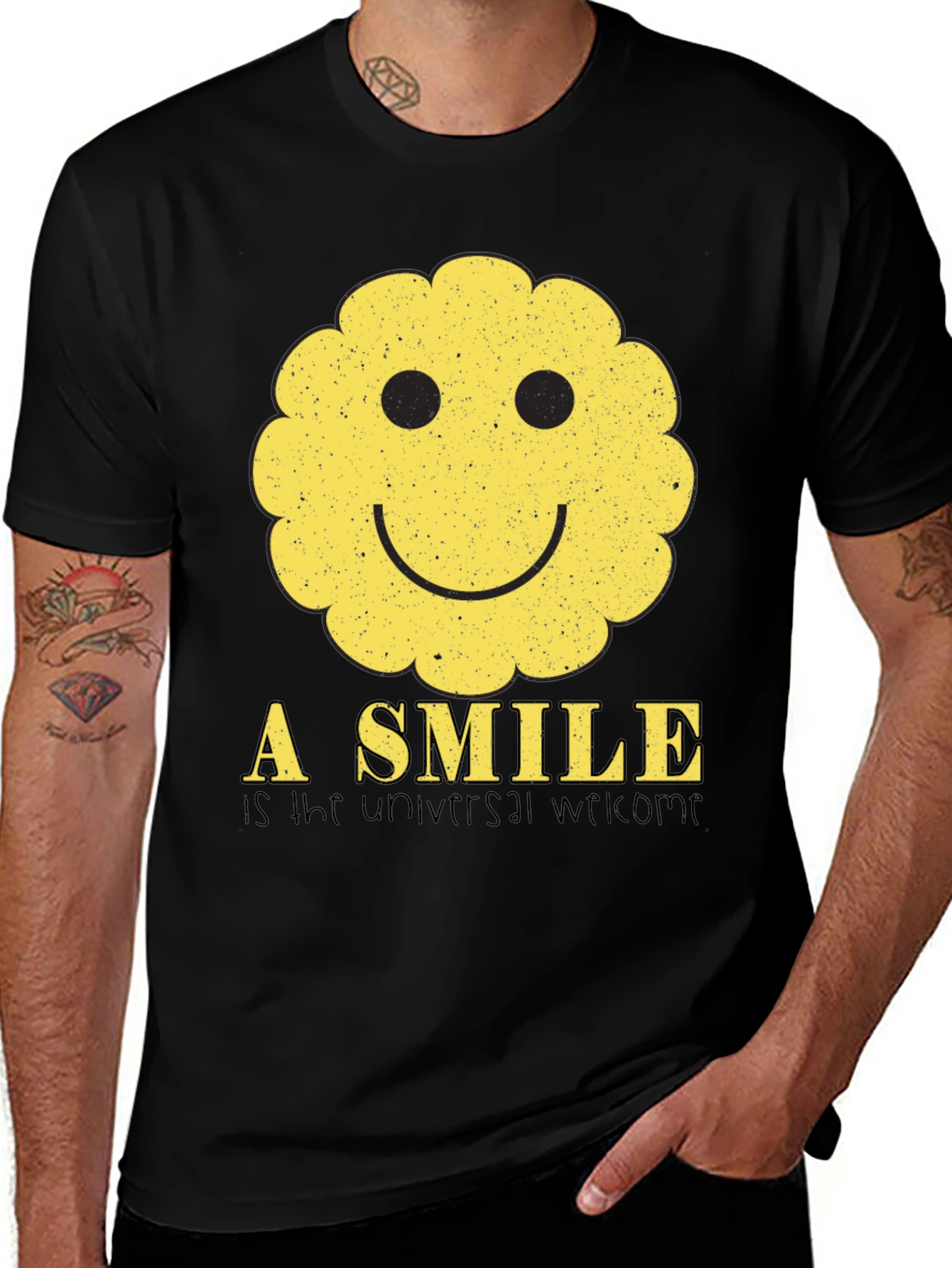 Smiley Face Graphic Tee - Universal Welcome T-Shirt