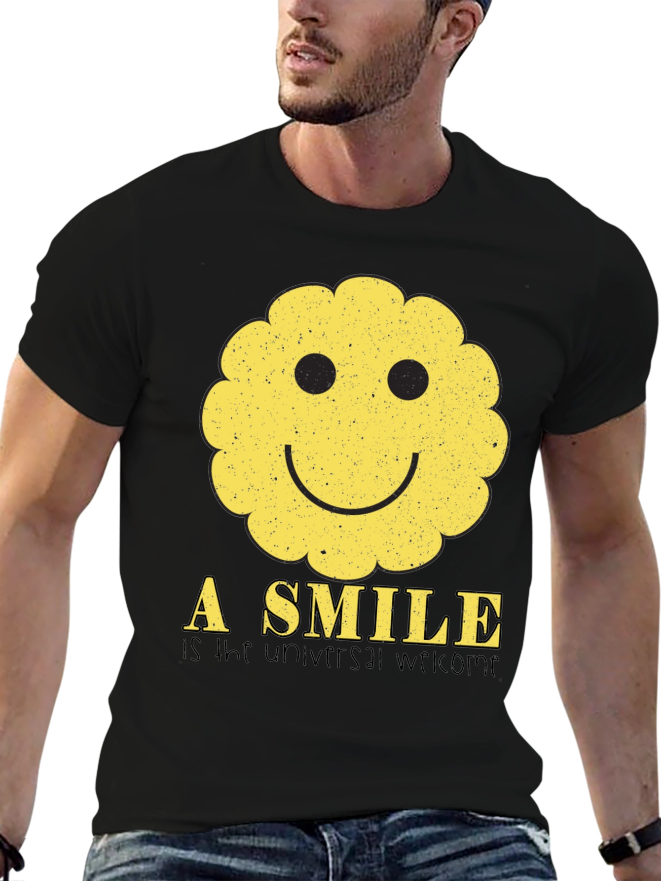 Smiley Face Graphic Tee - Universal Welcome T-Shirt