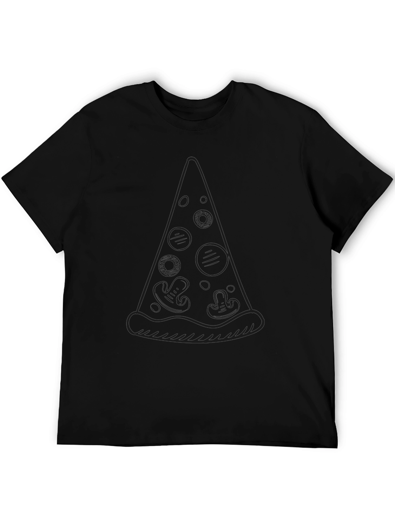 Pizza Slice Outline Graphic Black T-Shirt