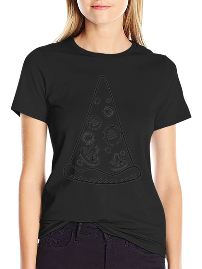 Pizza Slice Outline Graphic Black T-Shirt