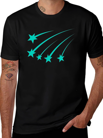 Stylish Black Tee with Teal Shooting Stars