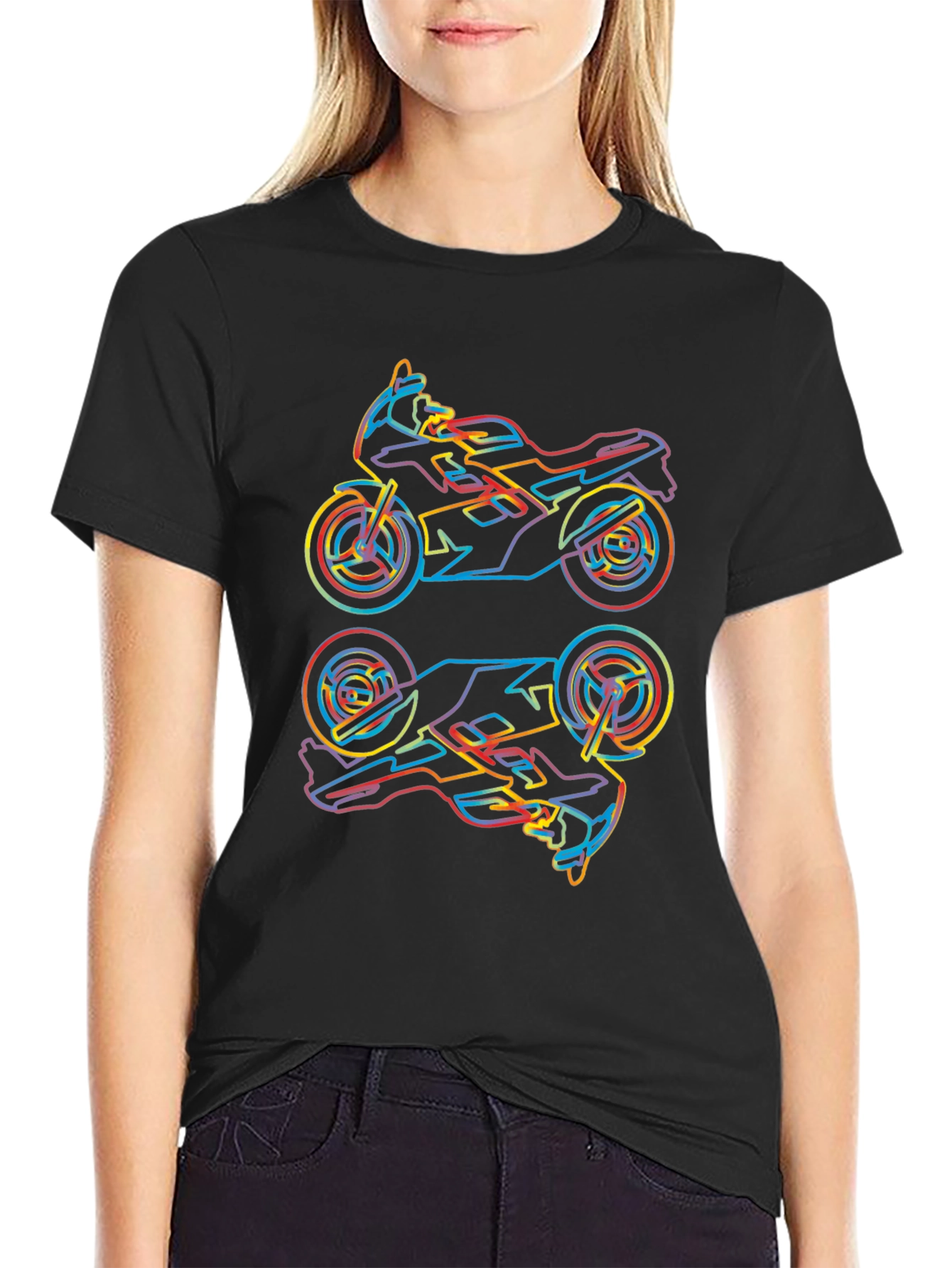 Neon Motorcycle Graphic Tee - Cool Biker Style