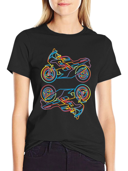Neon Motorcycle Graphic Tee - Cool Biker Style