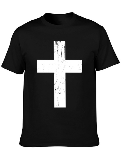 Distressed Cross Graphic Tee - Black Christian T-Shirt