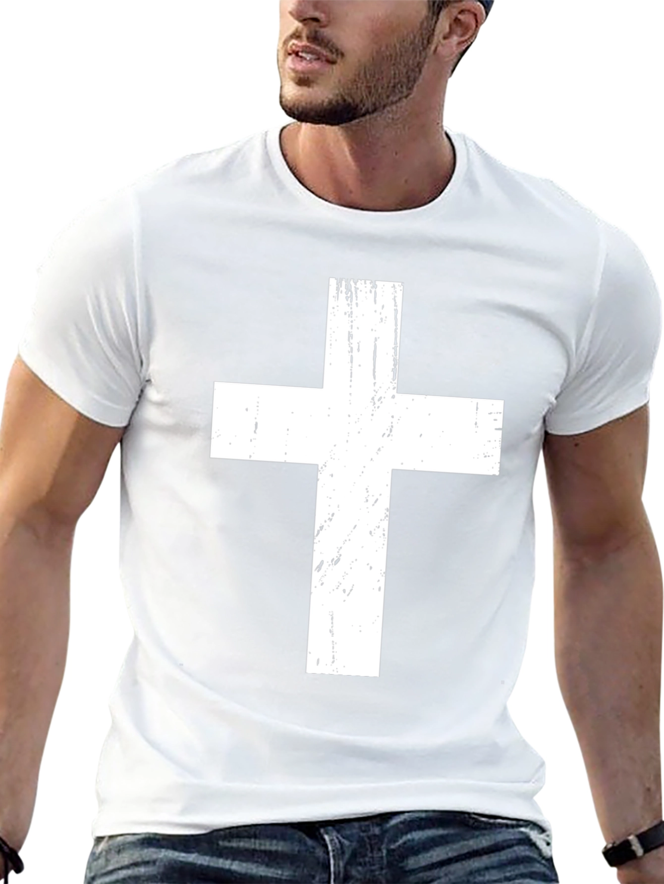 Distressed Cross Graphic Tee - Black Christian T-Shirt