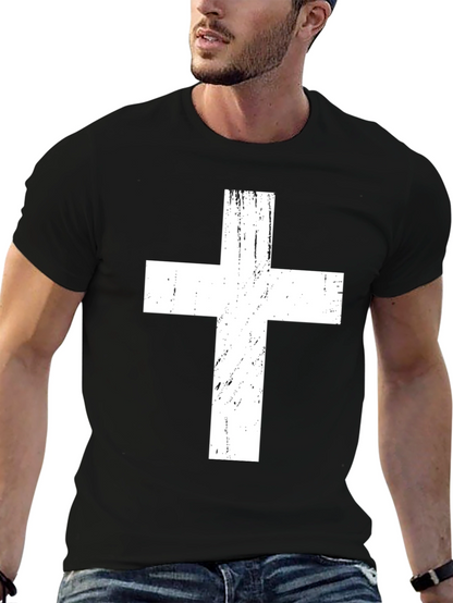 Distressed Cross Graphic Tee - Black Christian T-Shirt