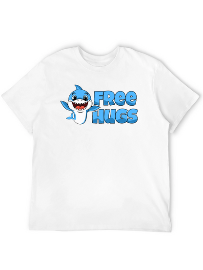 Free Hugs Shark Graphic Tee - Black Cotton Blend
