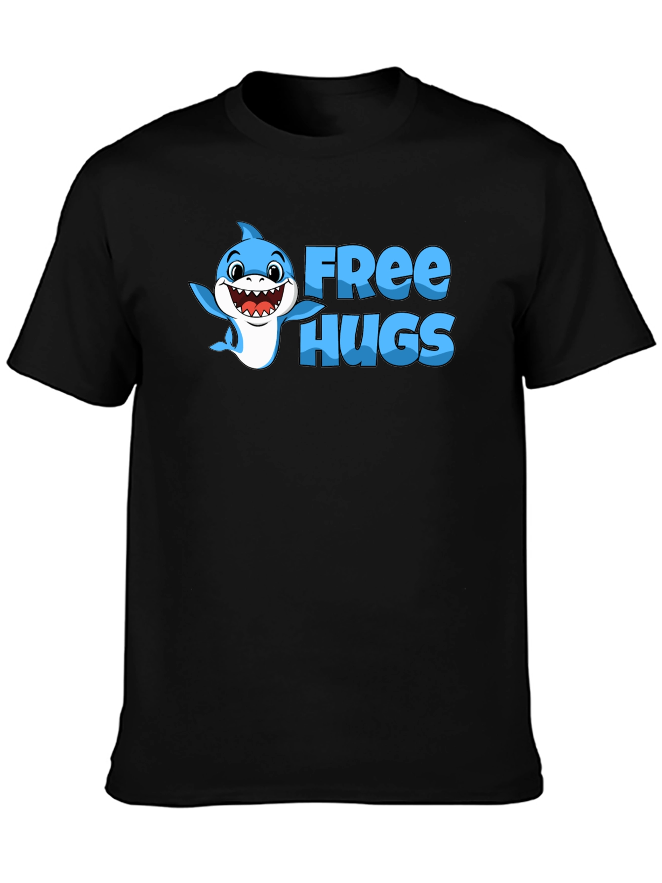 Free Hugs Shark Graphic Tee - Black Cotton Blend