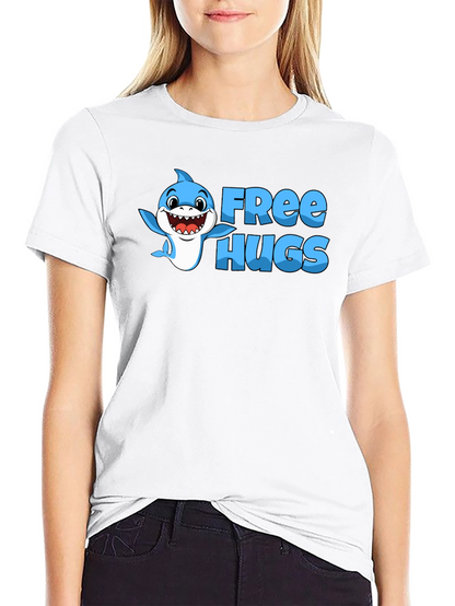 Free Hugs Shark Graphic Tee - Black Cotton Blend