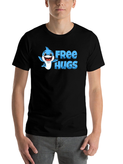 Free Hugs Shark Graphic Tee - Black Cotton Blend
