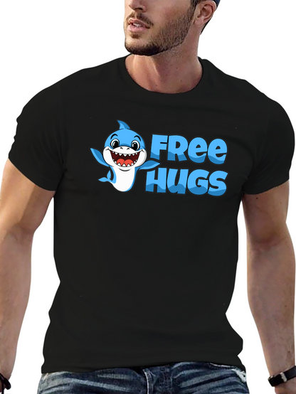 Free Hugs Shark Graphic Tee - Black Cotton Blend