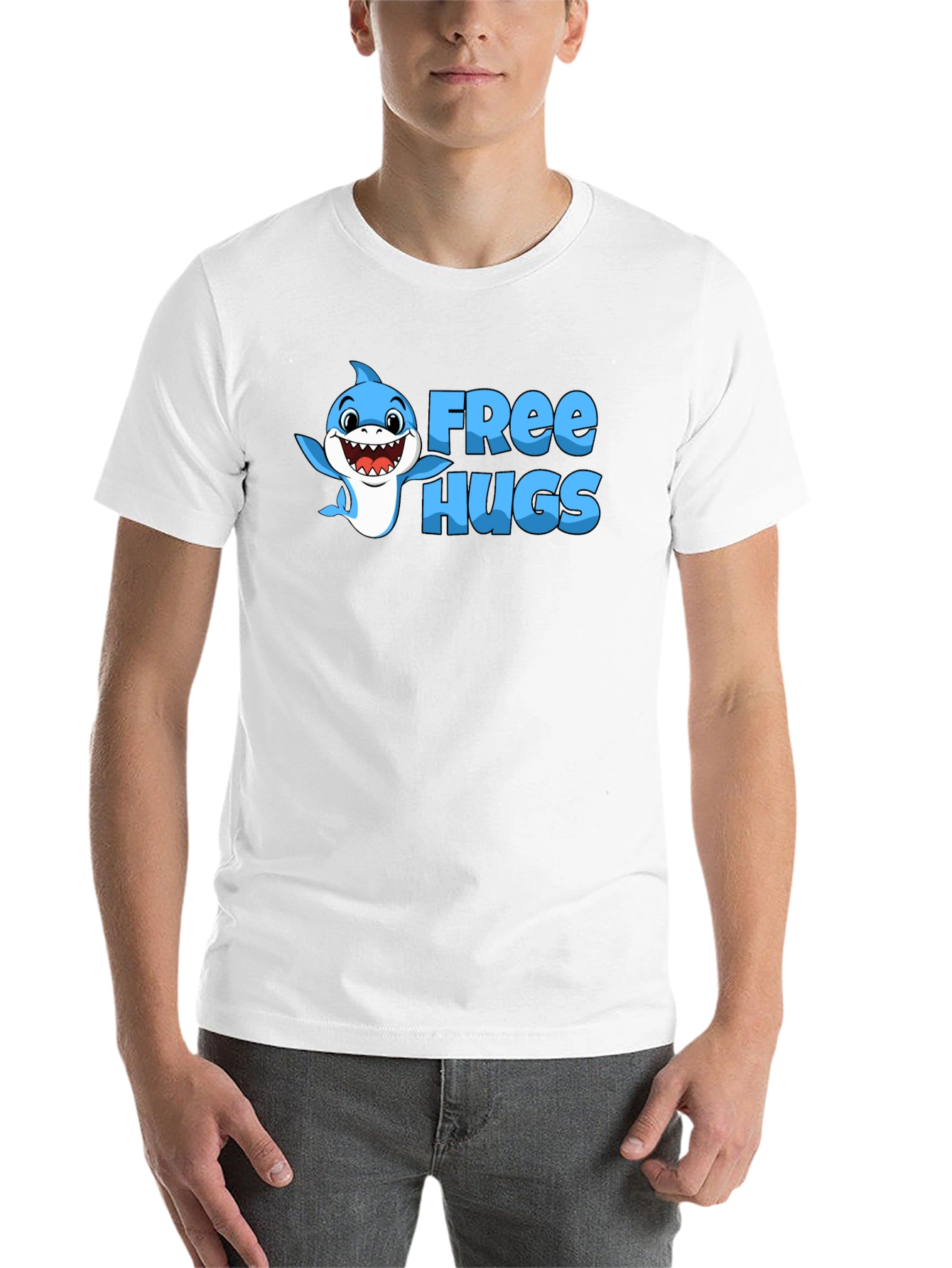 Free Hugs Shark Graphic Tee - Black Cotton Blend