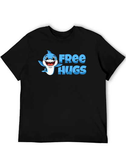 Free Hugs Shark Graphic Tee - Black Cotton Blend
