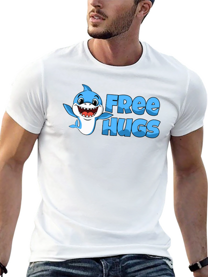 Free Hugs Shark Graphic Tee - Black Cotton Blend