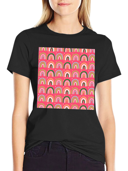 Rainbow Heart Pattern Crew Neck T-Shirt