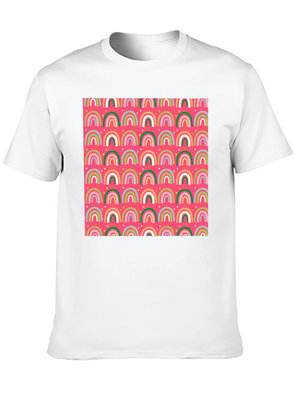 Rainbow Heart Pattern Crew Neck T-Shirt