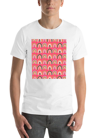 Rainbow Heart Pattern Crew Neck T-Shirt