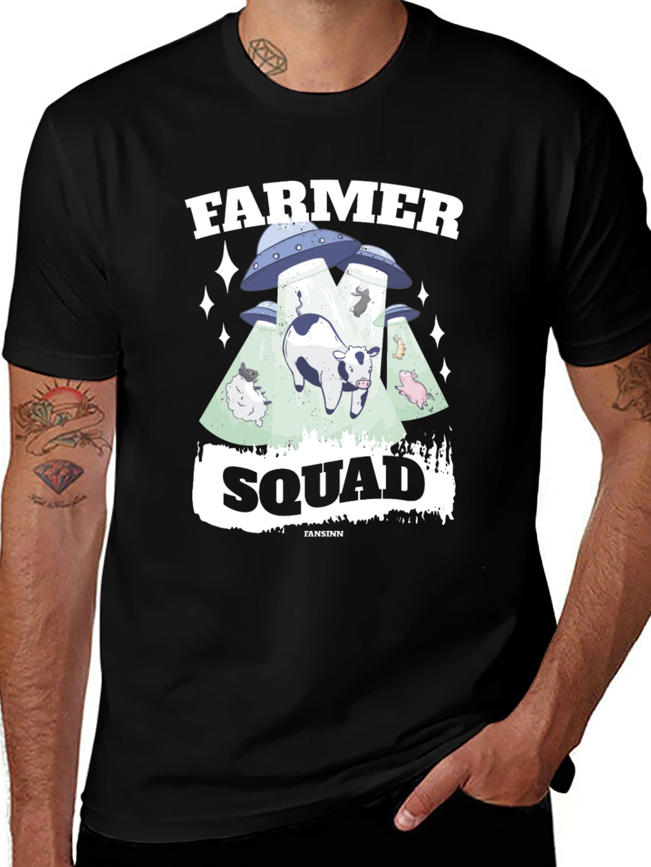 Farmer Squad Alien Abduction Graphic T-Shirt