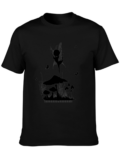 Mushroom Fairy Graphic T-Shirt - Black Cotton Tee