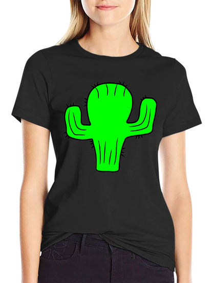 Green Cactus Graphic Black T-Shirt