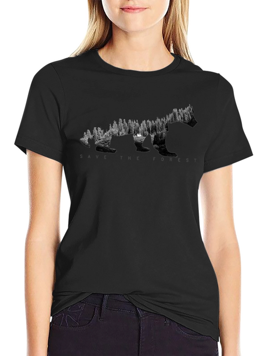 Mens Black Graphic T-Shirt - Save the Forest Bear Design