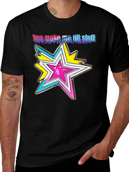 Colorful Star Graphic Black T-Shirt