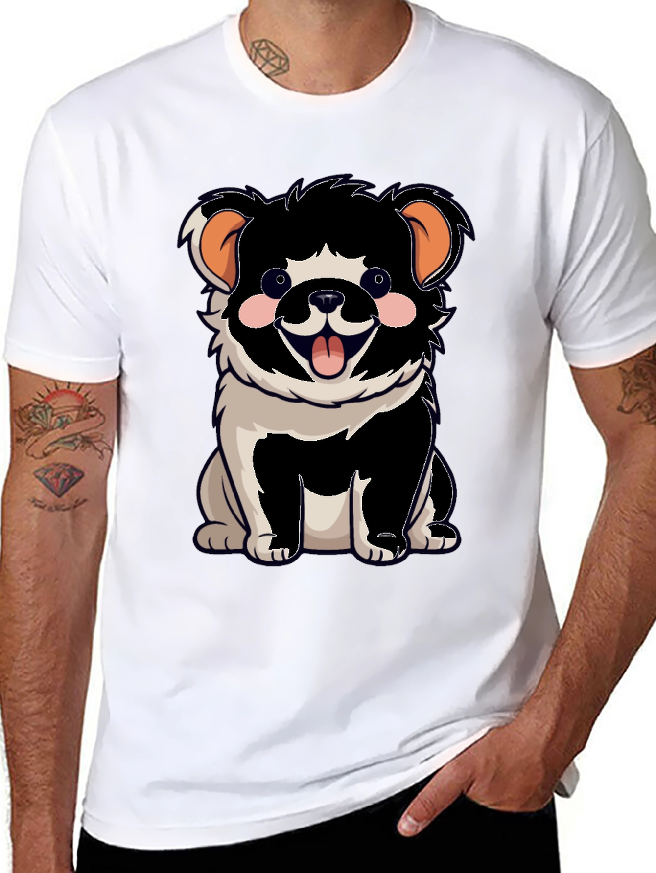 Cartoon Dog Graphic T-Shirt Black Unisex