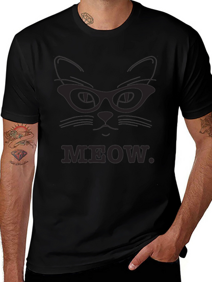 Meow Cat Glasses T-Shirt - Black