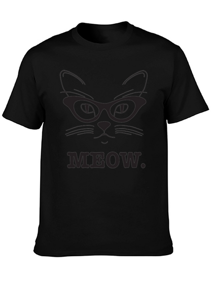 Meow Cat Glasses T-Shirt - Black
