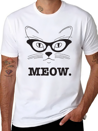 Meow Cat Glasses T-Shirt - Black