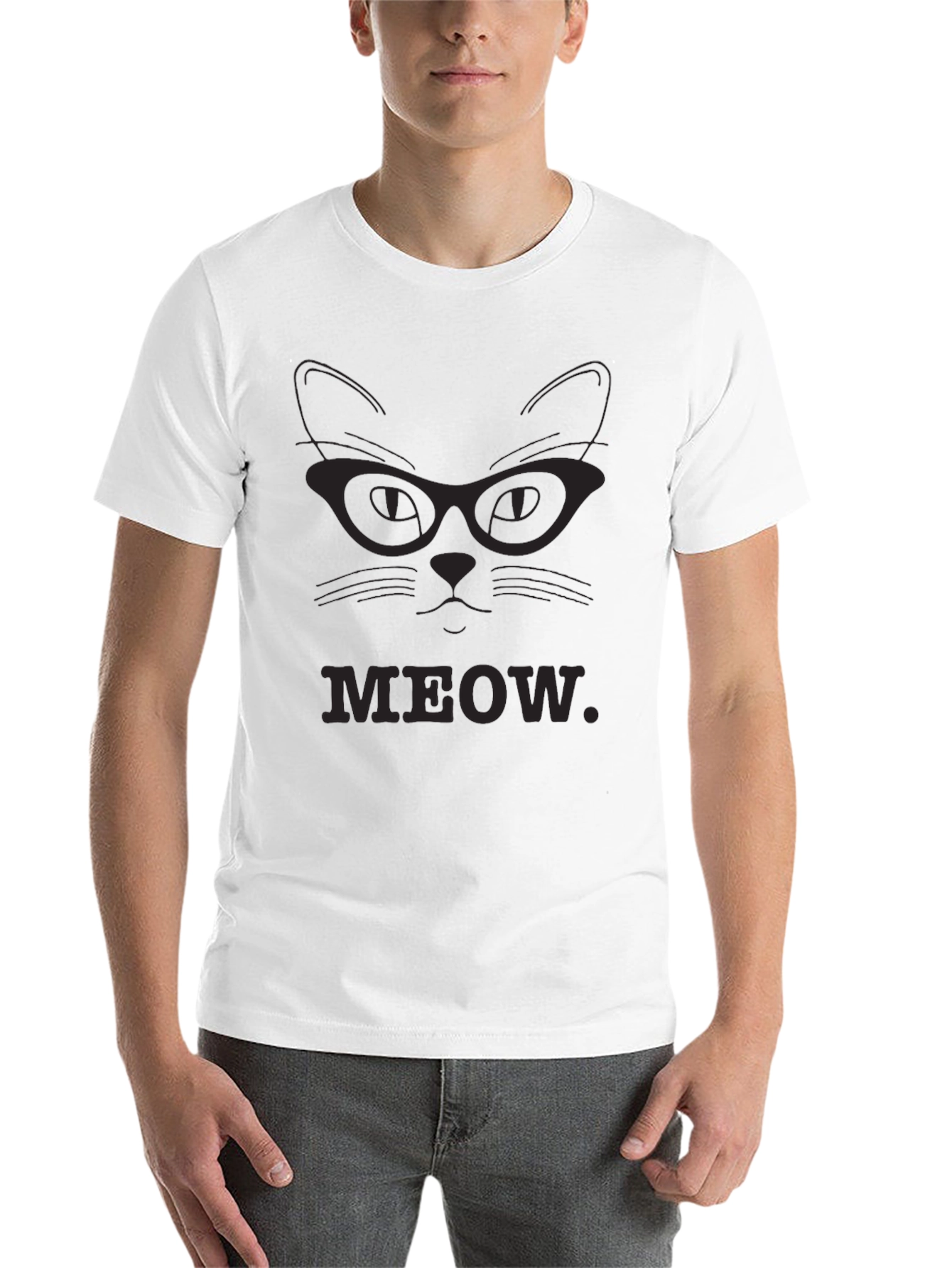 Meow Cat Glasses T-Shirt - Black
